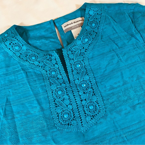Beautiful Alfred Dunner teal neru collar tunic with embroidered details 8P - Picture 5 of 9